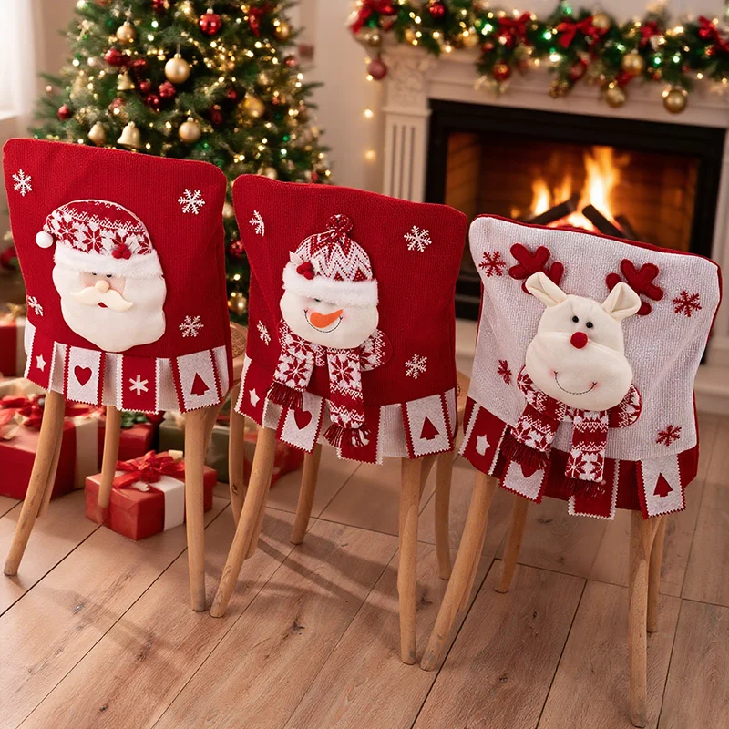 Plush Santa Design 2025 Christmas Chair Covers for Dining Chairs Stools Holiday Decorations Chair Back Covers Navidad Natal