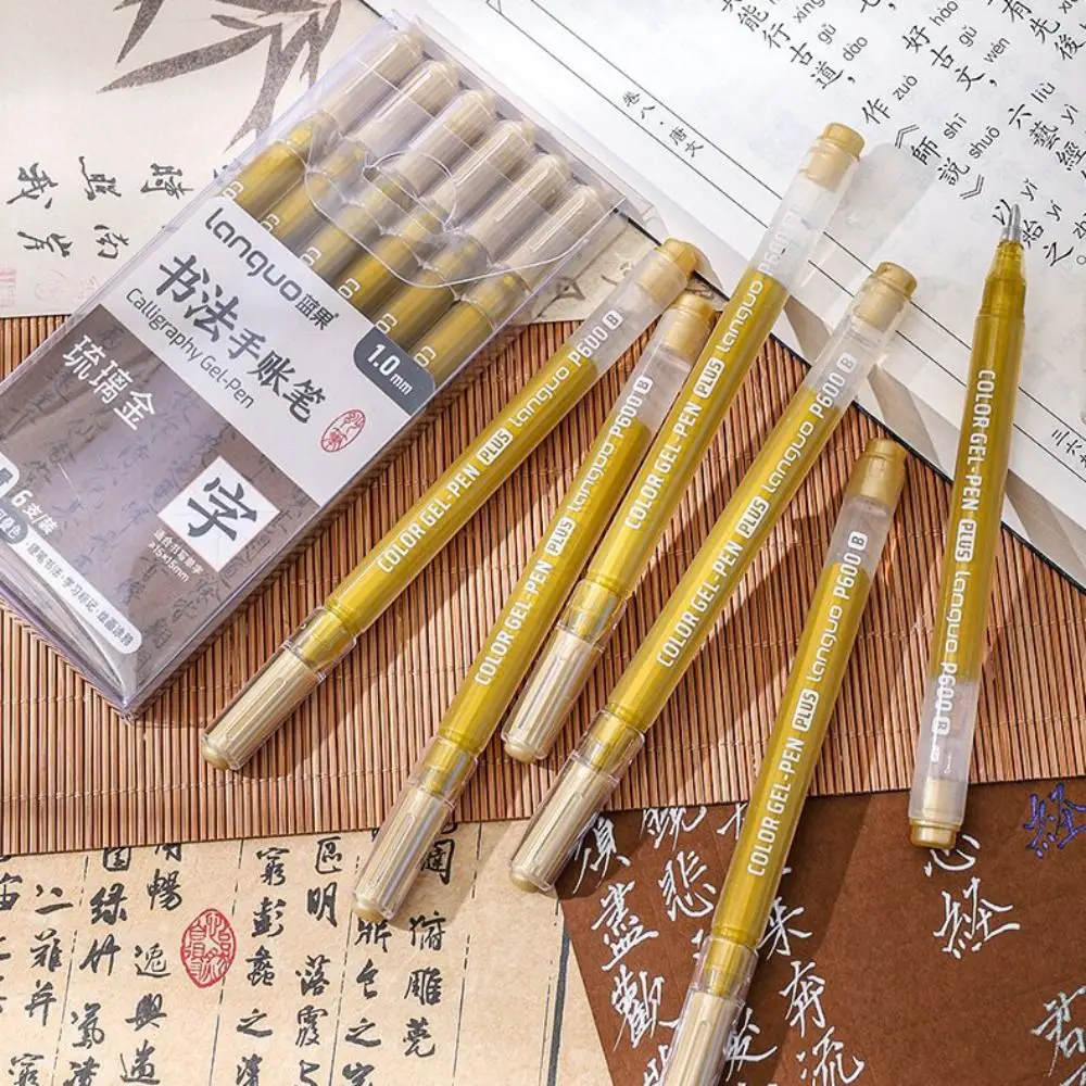 6Pcs Large Capacity Ink Calligraphy Gel-Pen Stackable Color Aesthetic Stationery Multicolor Neutral Pen 1mm Pen Tip