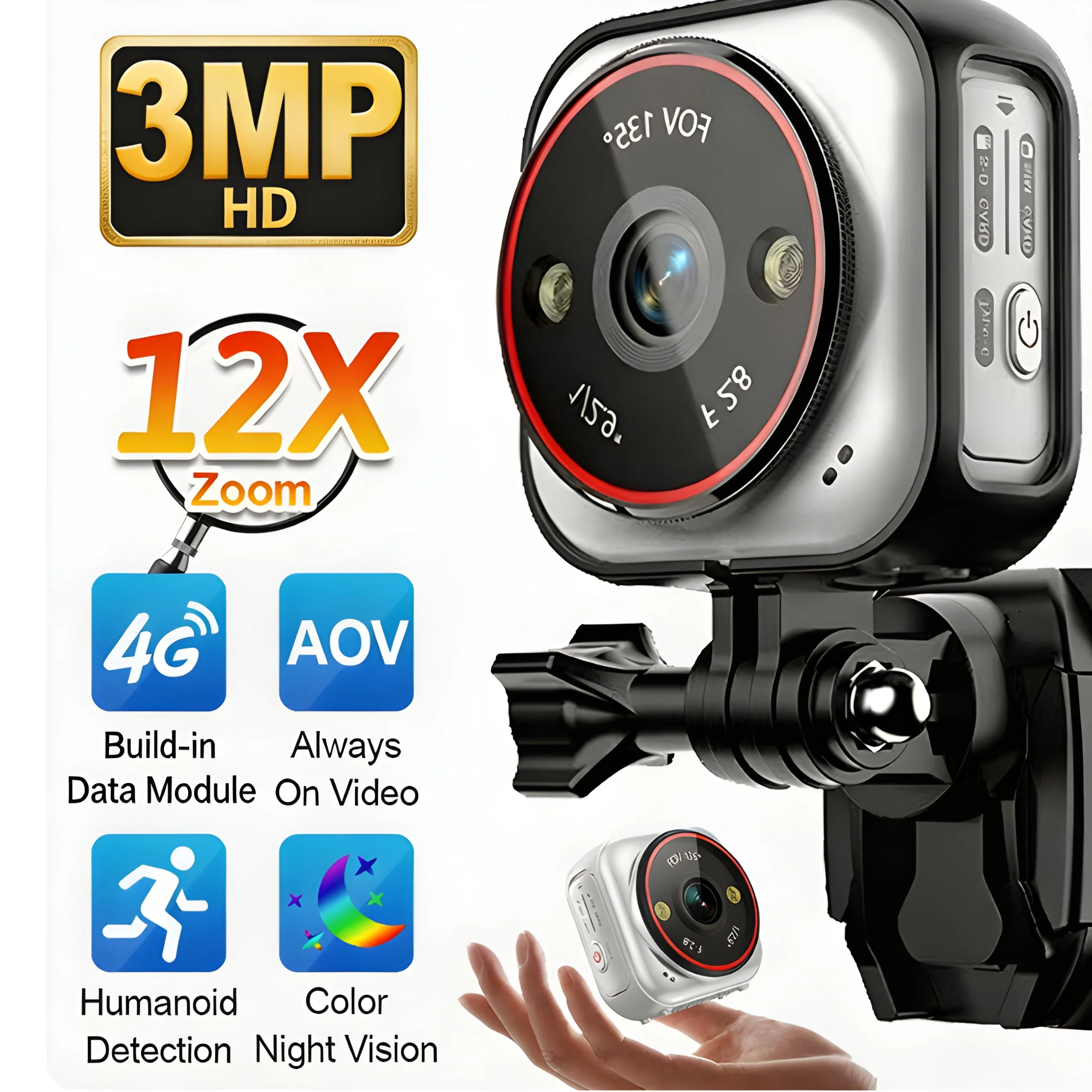 Portable 3MP 2K Mini Camera with Two-Way Audio Humanoid Detection 4G Vlog Surveillance Camera with TF Card And Cloud Storage Sup