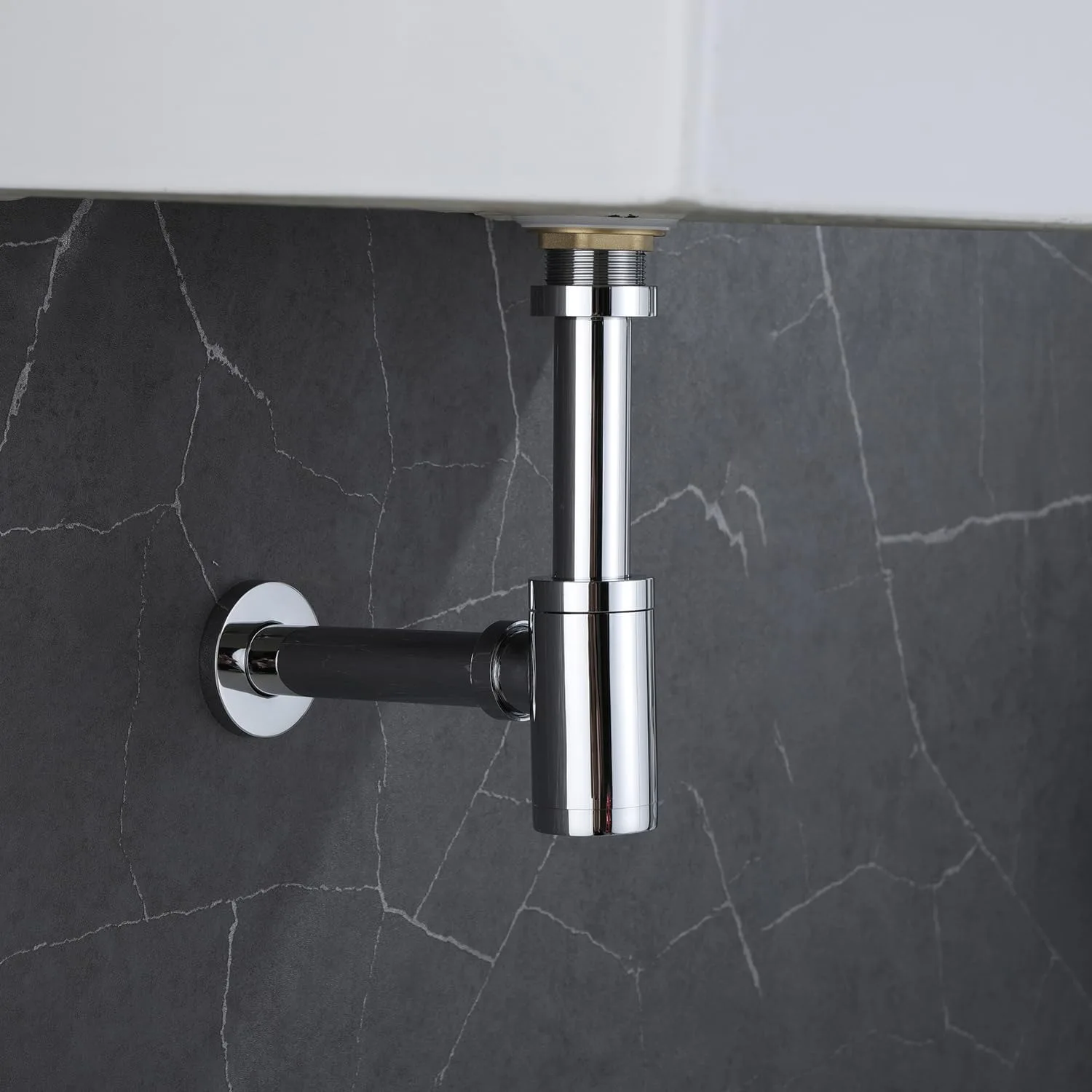 Kit de drenagem de pia de latão com tubo de drenagem sifônico P-Trap com acabamento escovado - Conjunto de tubo de descarga de água residual de banheiro