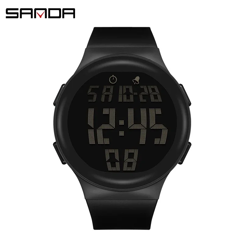 SANDA Trendy Fashion Men Electron Watch Soft TPU Strap Big Screen LED Digital Water Resistant Alarm Hand Clock Sports Stop Watch