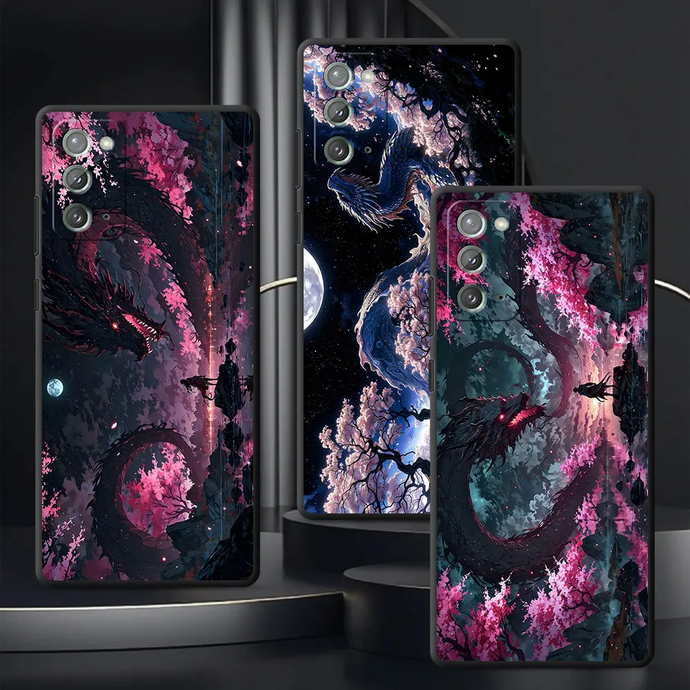 Sakura Dragon Cherry Moon Black Case for Samsung Galaxy Note 20 Ultra 5G 10 Plus 9 TPU Phone Cover M12 J4 J6 Plus J7 J8 J5 Prime