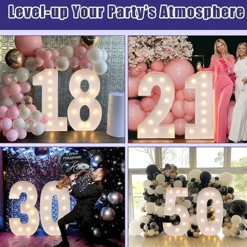 Freestanding LED Light 120cm Tall Marquee Prop For Birthday Party Decor Adult Milestone Or Celebration Photo Display