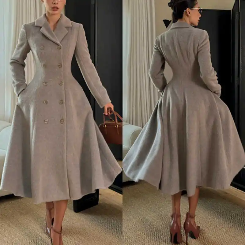 إنجلترا نمط المرأة معطف كشكش شيك مزدوجة الصدر معطف فستان الخريف الشتاء الدافئة مناسبة رسمية حفلة مخصصة #1