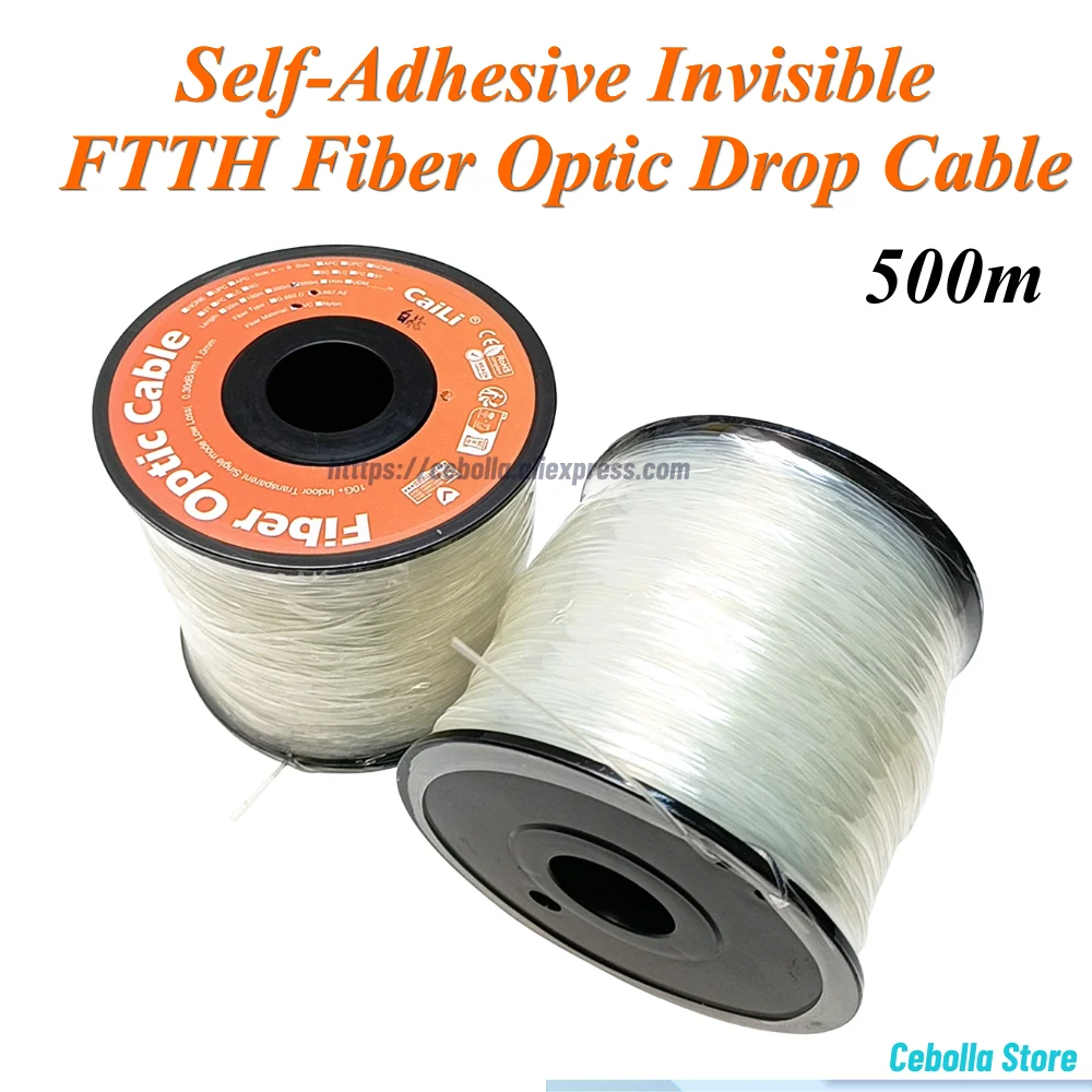 1pc-500m-ftth-g657a2-09mm-transparent-fiber-optical-drop-cable-self-adhesive-pvc-invisible-indoor-sm-insensitive