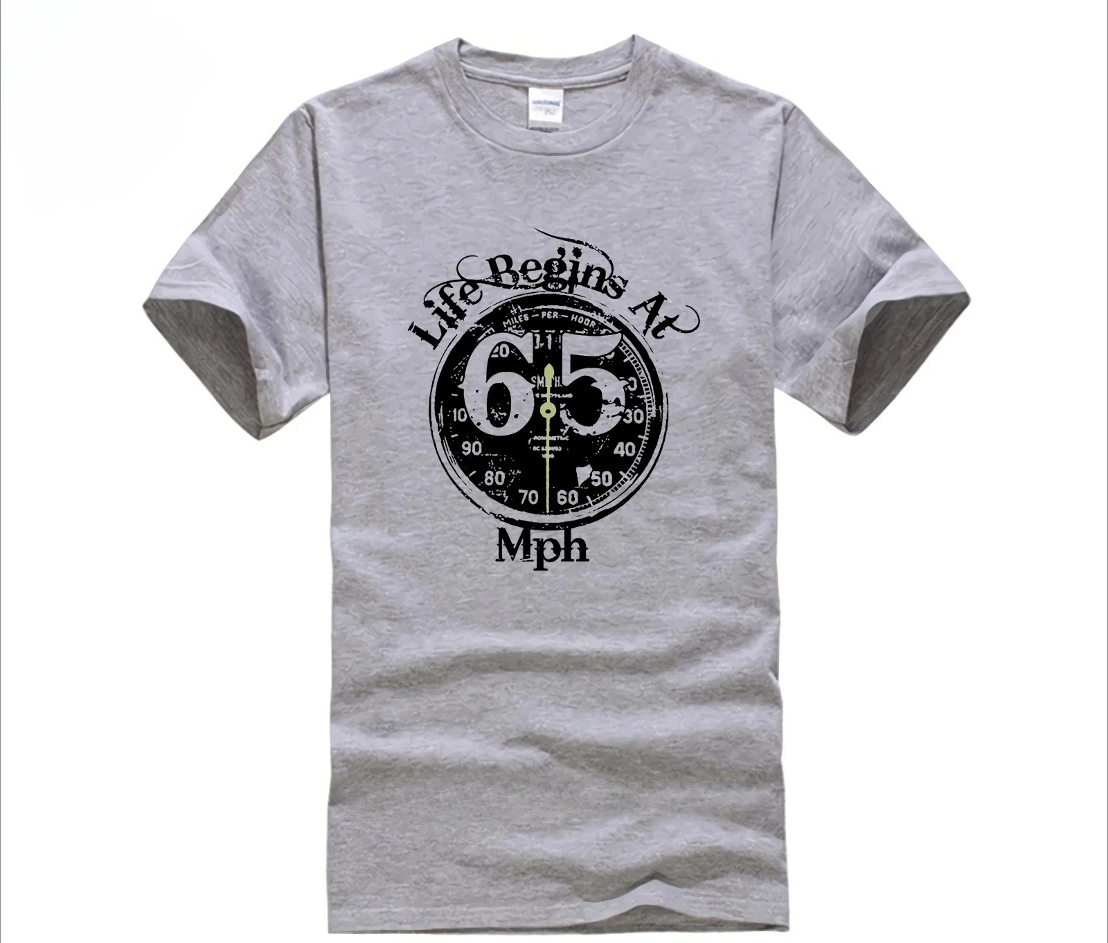 

Birthday Biker Life Begins At 65 MPH Sixties Motorcycle Print T-Shirt, Casual Short Sleeve Tee