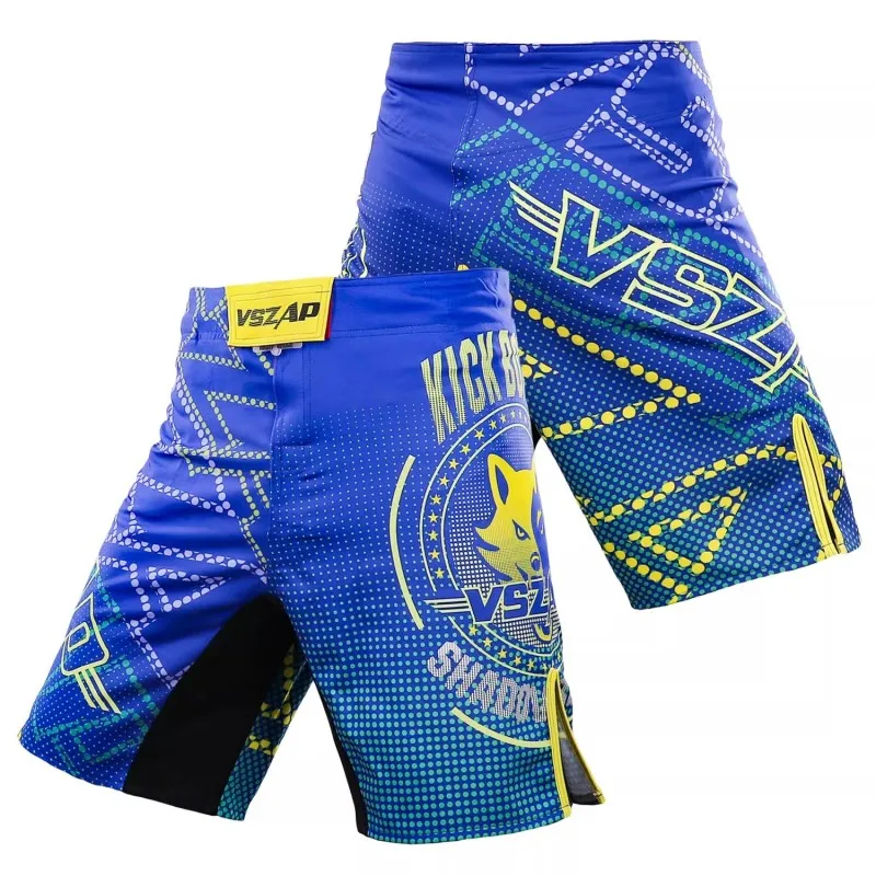 Vszap Blue Wolf Muay Thai Boxing Pants Durable Gym Sports Competition Training Grappling Trunks