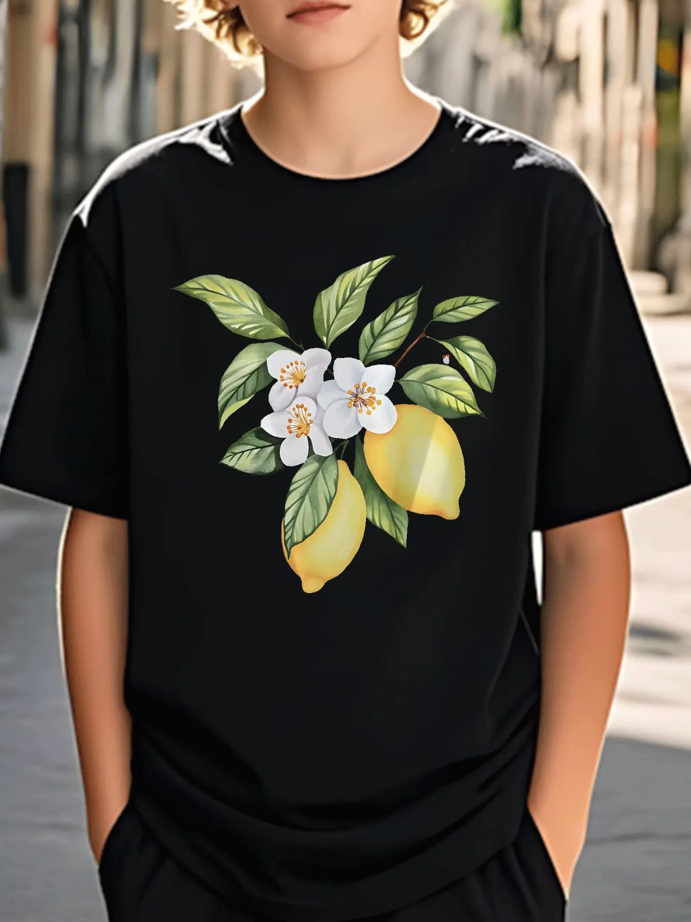 Watercolor Lemon Blossom Fruit Family Matching Cotton T Shirts Short Sleeve Summer Tees For Mom Dad Boys Girls Daily Tops