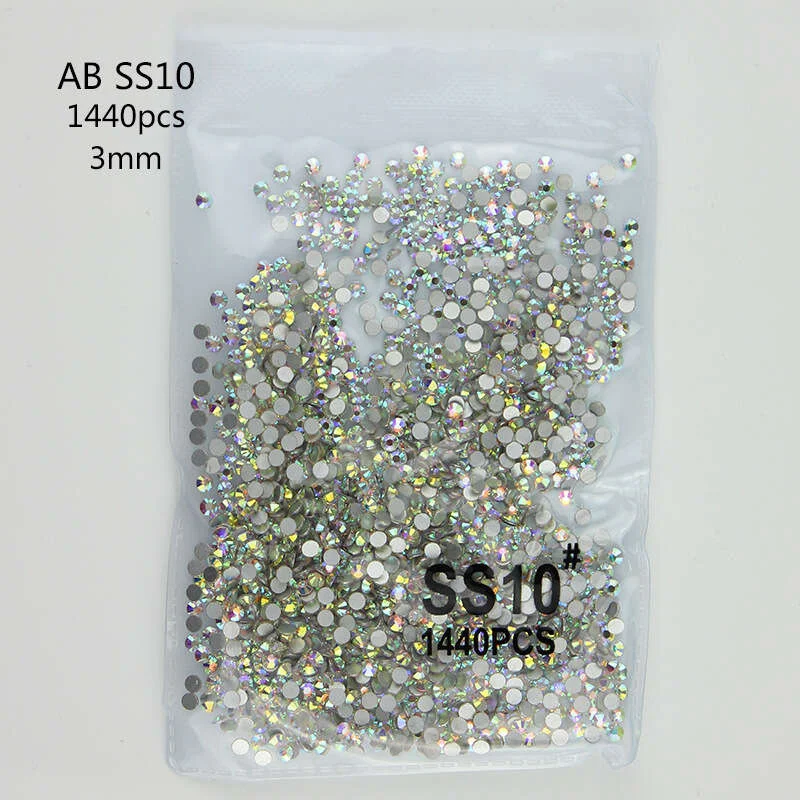 أحجار الراين المسطحة لتزيين فن الأظافر ، الكريستال والزجاج ، واضح AB ، غير الإصلاح ، SS3-SS40 ، 1.3 مللي متر-8.4 مللي متر ، AAAAA
