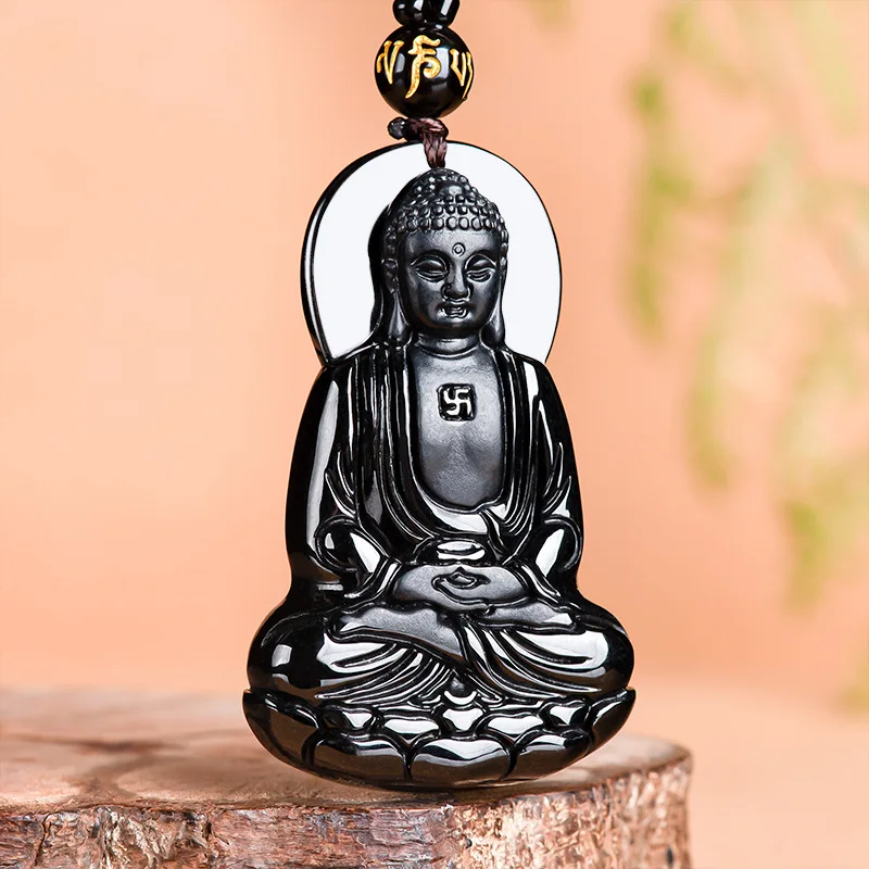 Jia Le/ Hand-carved/ Natural Mo Cui Jade Amitabha Necklace Pendant Fine Jewelry Fashion Accessories Men and Women Couple Gifts