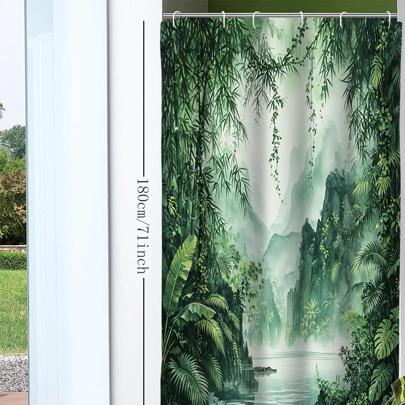 1pc Shanshui Forest Shower Curtain with Metal Grommets, Polyester Bath Curtain Widow Curtain Bathroom Decor & Accessories