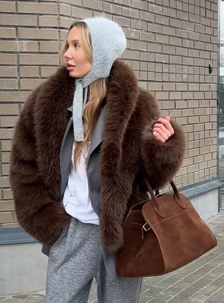 Nouveau Style de rue Faux manteau femmes épais chaud automne hiver en peluche fourrure pardessus de haute qualité col montant veste de fourrure de renard