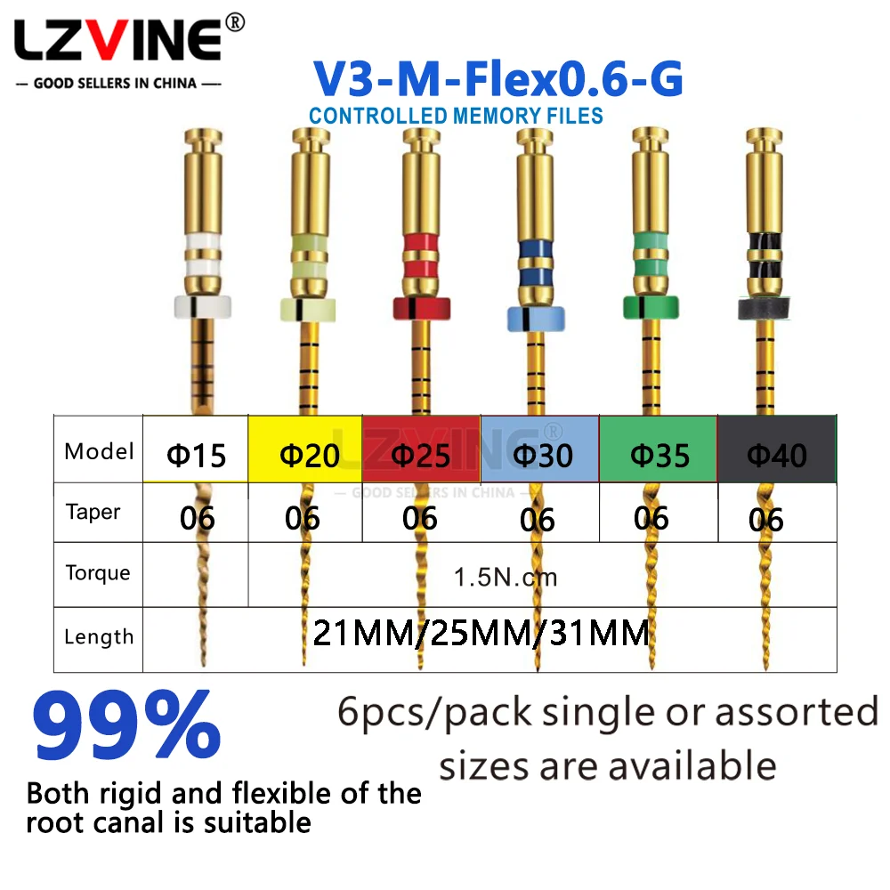 25MM Dental Heat Activated NiTi Golden Rotary Files 04/06 Taper Flexible Endodontic Root Canal Treatment Engine Drill Instrument
