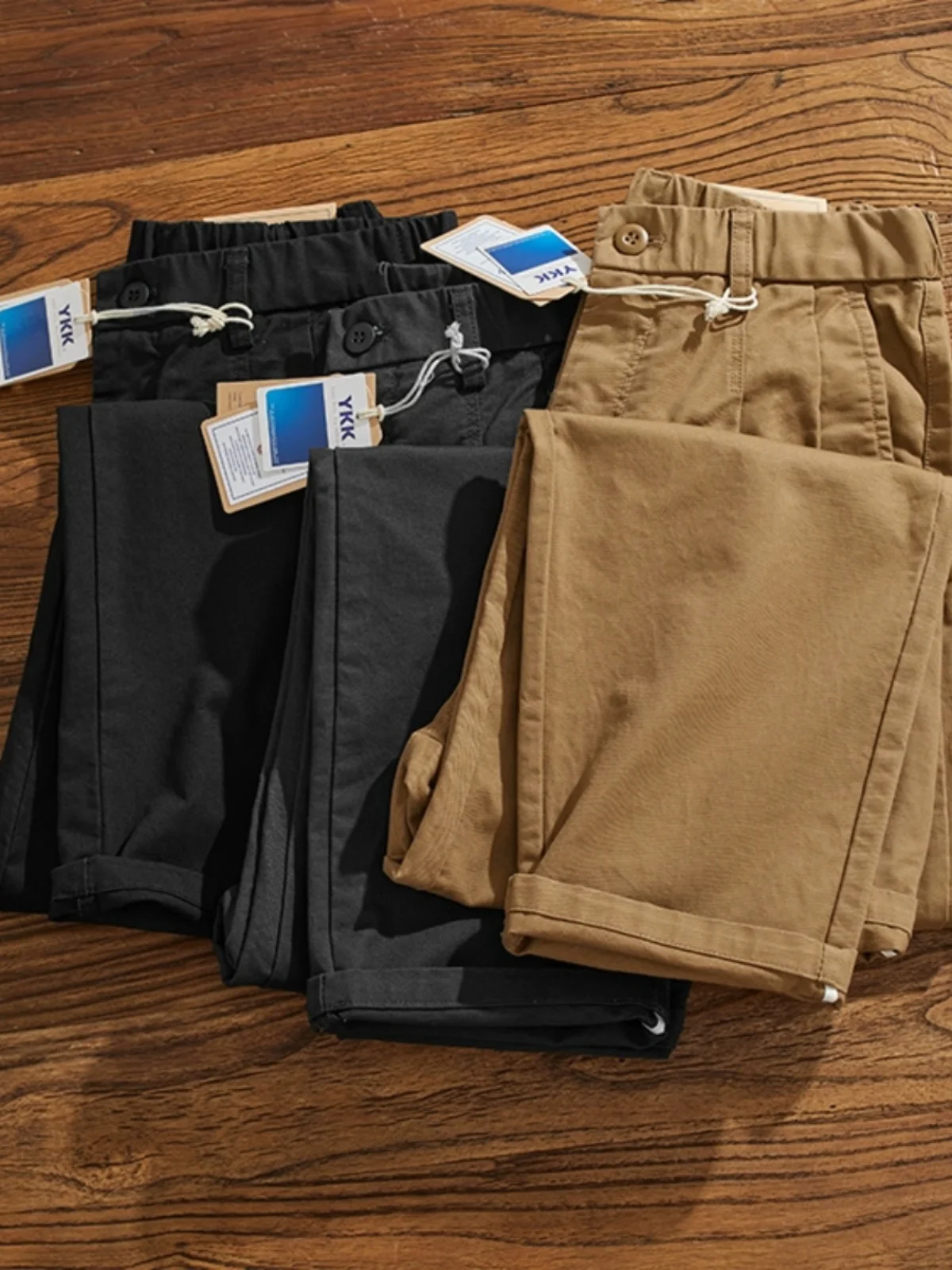 American Simple Chino Loose Straight Leg Cone Work Pants Men Trendy Streetwear Casual Long Pants INS Faion Urban Cotton