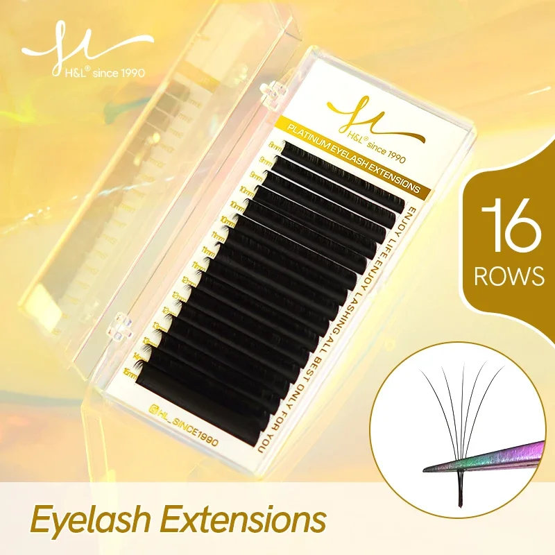 H&L SINCE 1990 16Rows Faux Individual Lashes Maquiagem Cilios for Professionals Black Soft Eyelash Extension Thin Tape