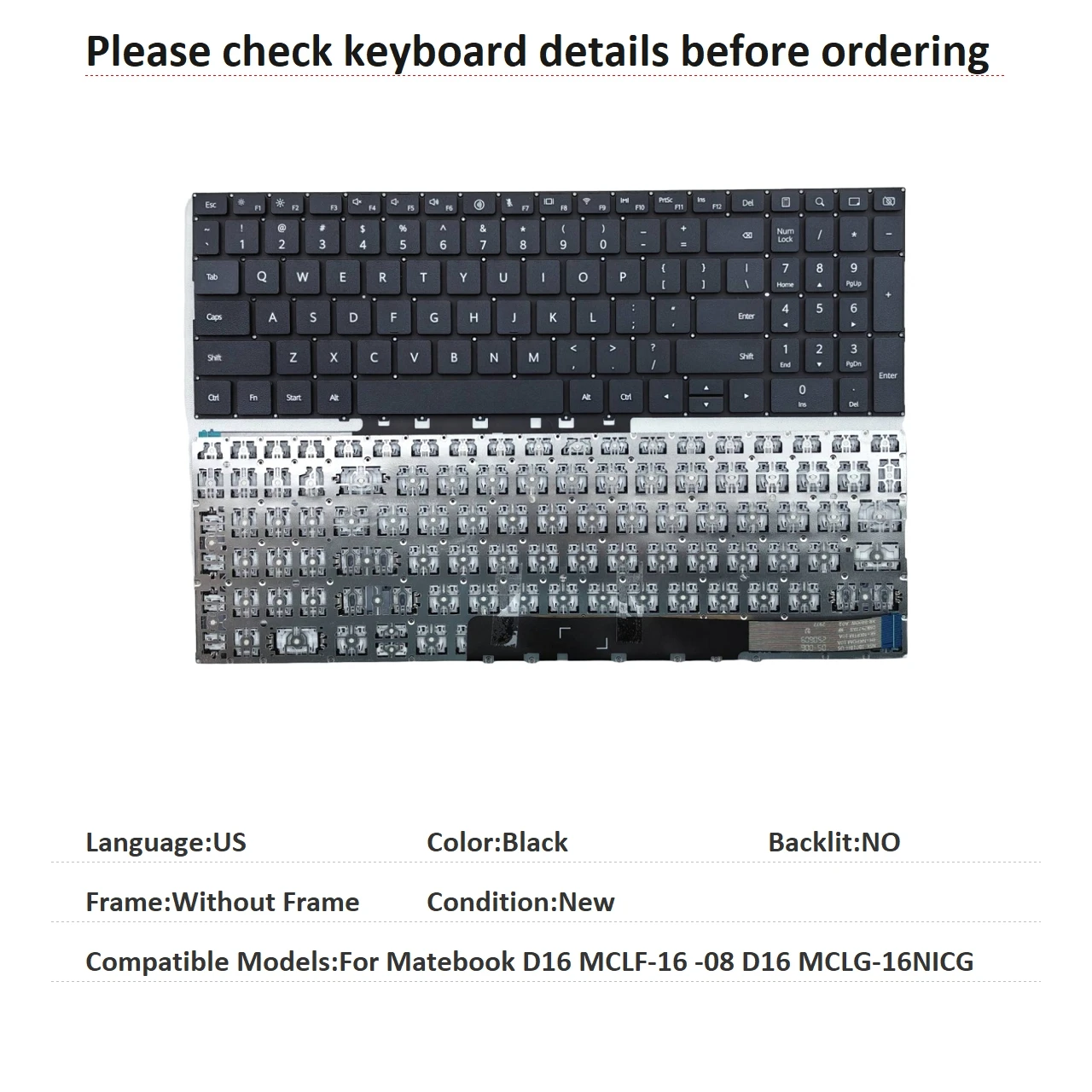 New US Language  Keyboard For HUAWEI Matebook D16 MCLF-16 -08 D16 MCLG-16NICG Notebook PC Replacement Keyboard