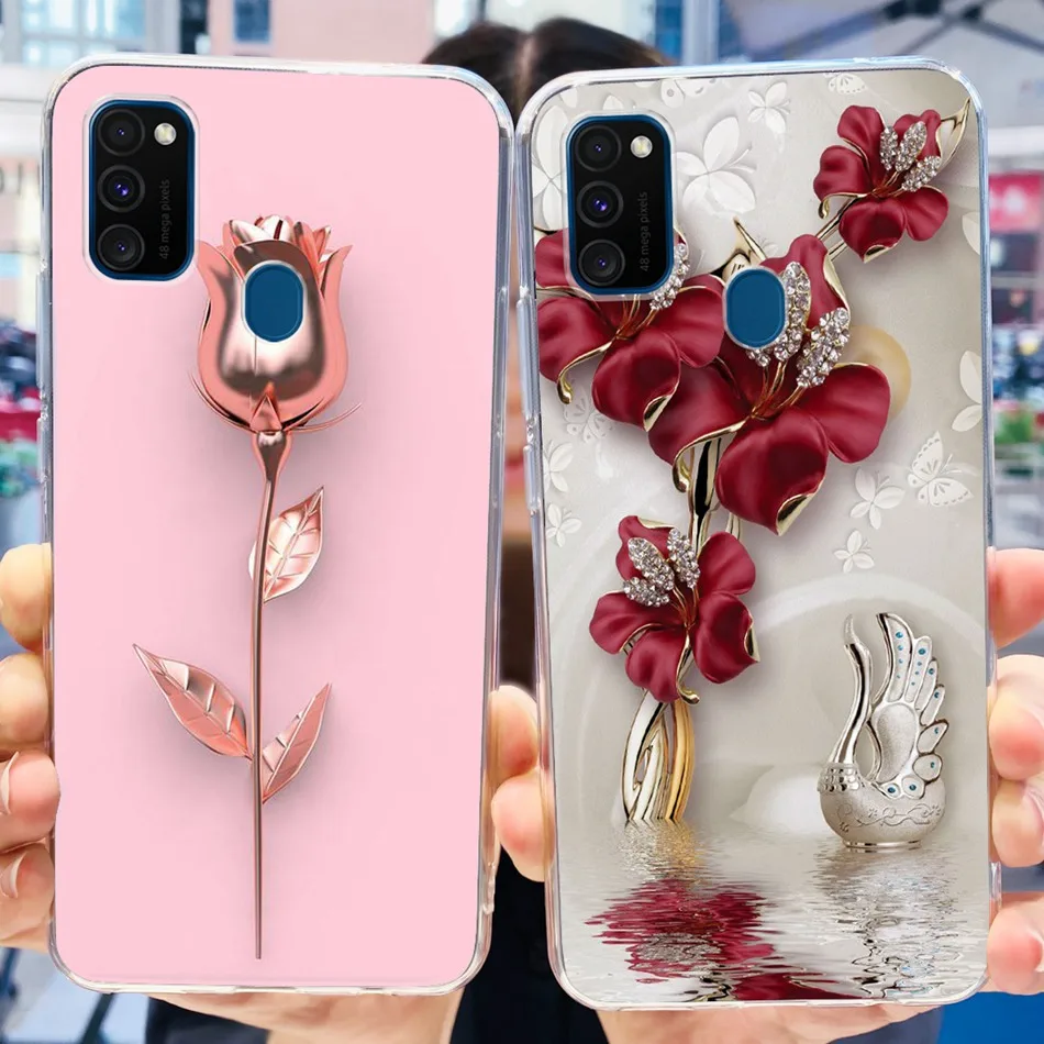 For Samsung Galaxy M21 Case Samsung M30S M21 SM-M215F SM-M307F Elegant Printing Soft Silicone Clear TPU Slim Phone Back Cover