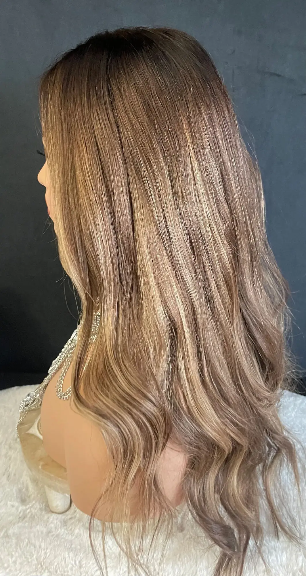 أومبير الكستناء البني HD شعر مستعار لينة الجسم موجة الاصطناعية الدانتيل شعر مستعار أمامي مع جذور داكنة طويلة طول شعري طبيعي زي امرأة #4