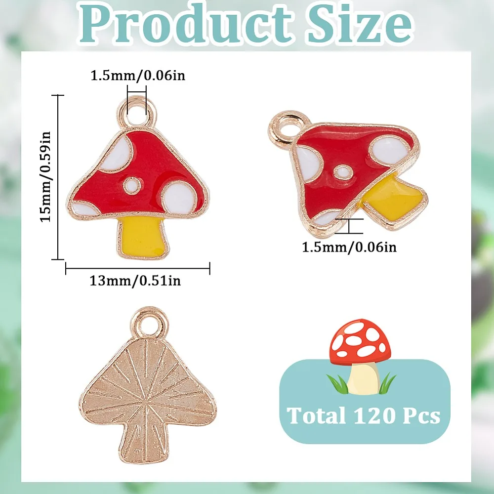 

120Pcs Autumn Theme Alloy Enamel Charms Cadmium Free Lead Free Mushroom Crimson 15x13x1.5mm Hole: 1.5mm