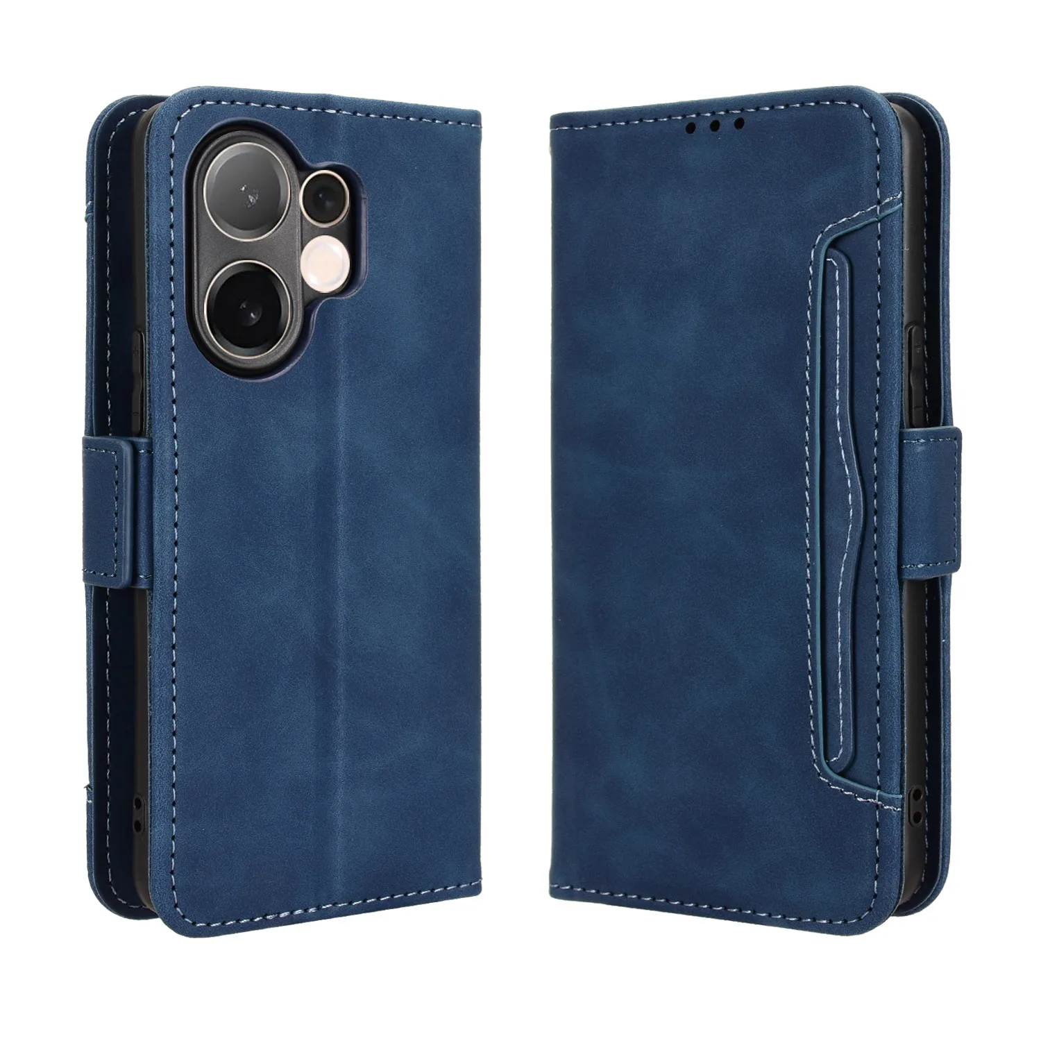 

For vivo V60 5G Leather Case Phone Wallet Cover with Multiple Card Slots - Blue