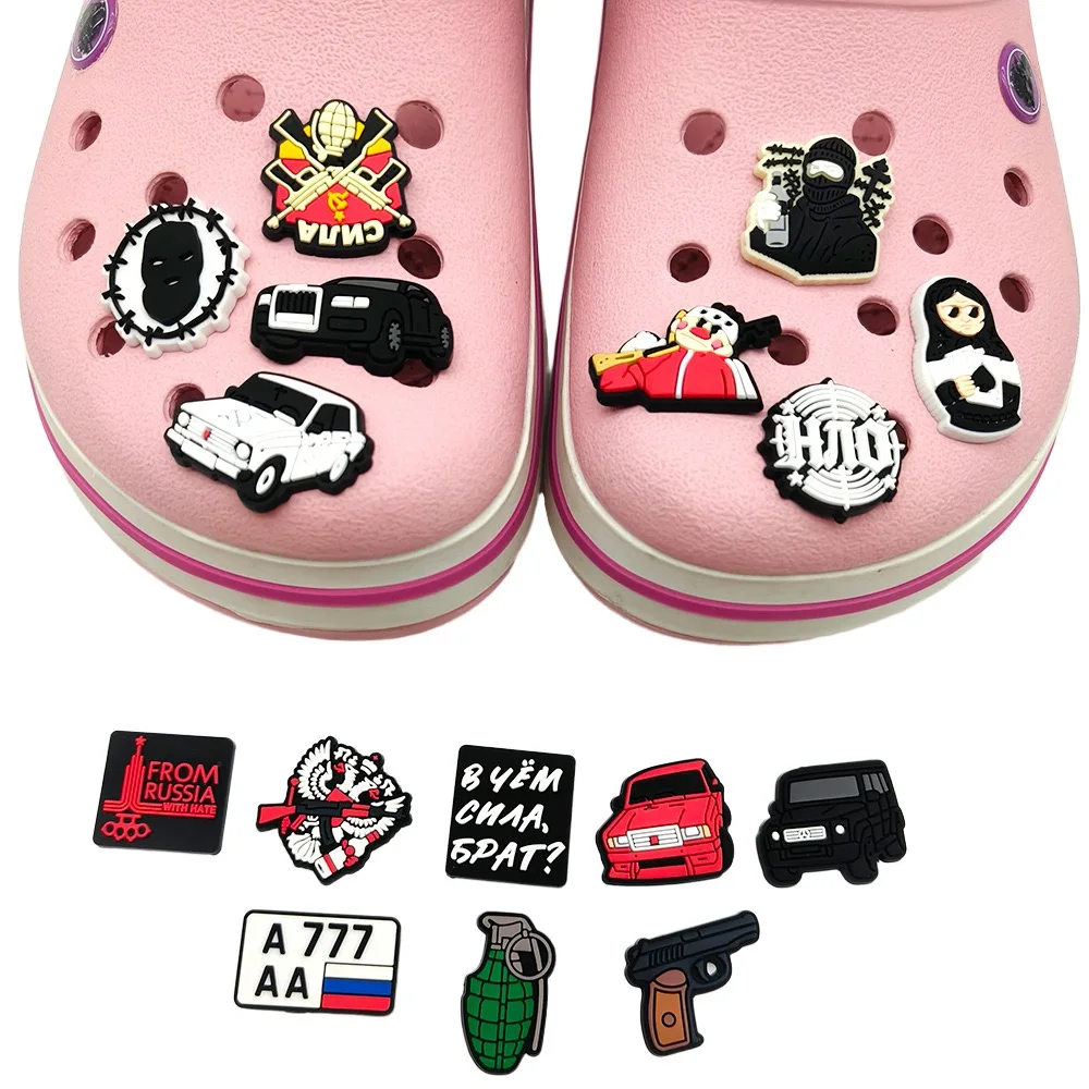 16pcs Russian Gopnik Series Shoe Charms Car Clog Sandal Shoes Accessorie Wristband Hole Slipper Decoration Buckle