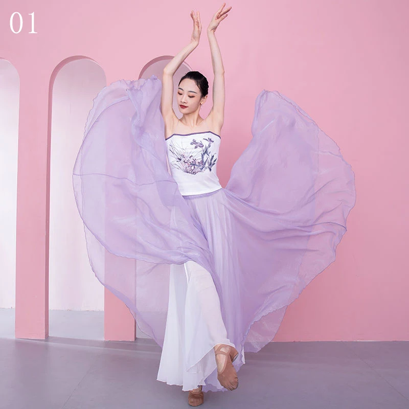 720 Degree Women Classical Dance Skirt Elegant Big Swing Skirt Lady Jazz Belly Dance Stage Performance Practice Dance Costume