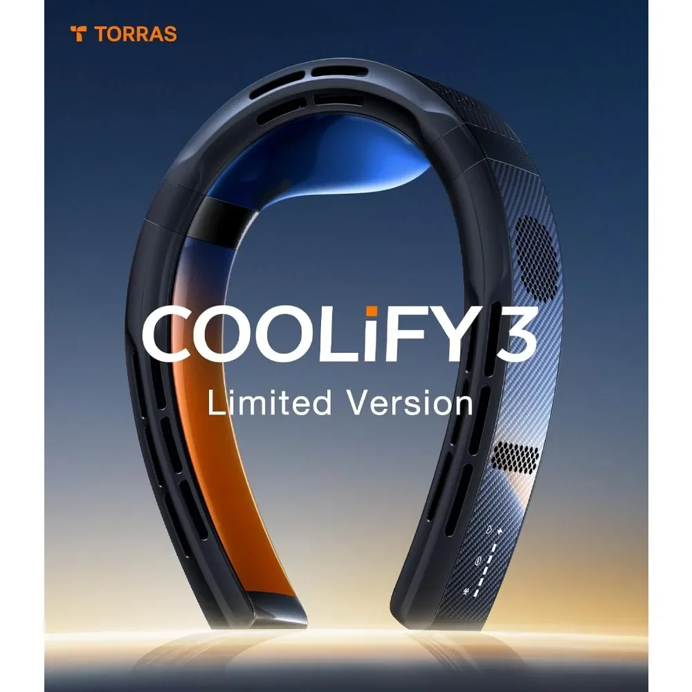 Torras Coolify 3 Limited Versie Nek Airconditioner, Blauw-Oranje Veranderende Draagbare Nek Ventilator, Koolstofvezel, Full-Body Cooling, Ai