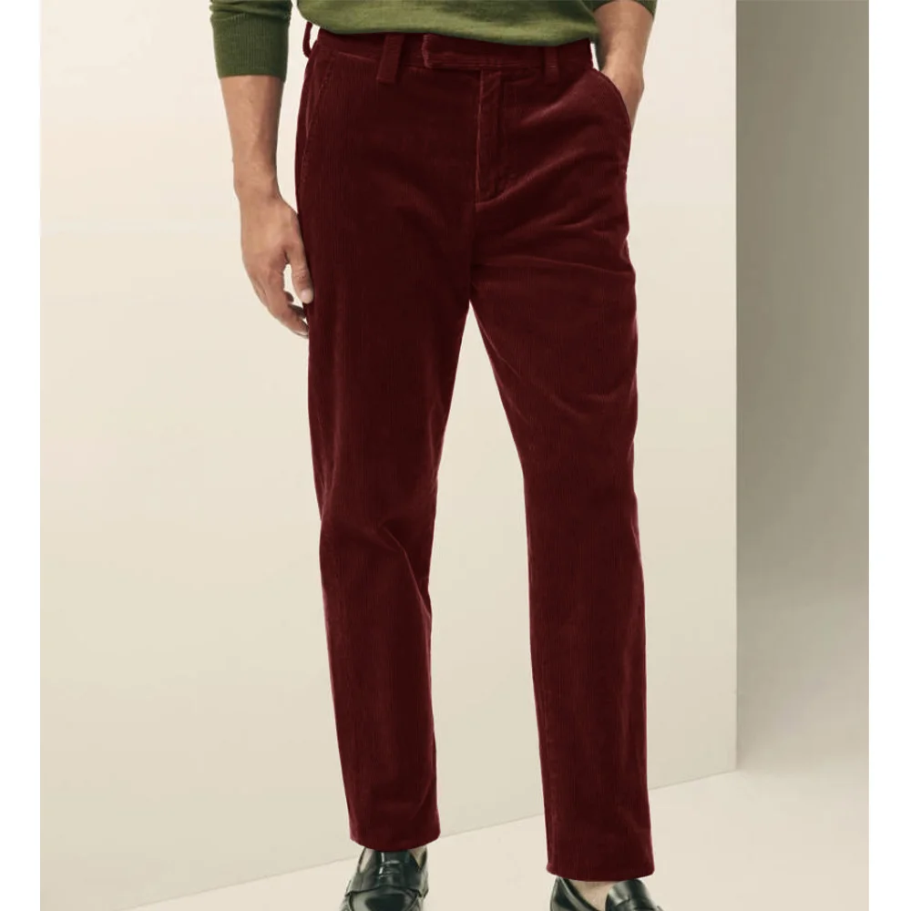 رجل المخملية فستان بتصميم بدلة السراويل بلون شقة الجبهة مدبب بنطلون سليم صالح موضة مريحة للتنفس الرجال السراويل #3