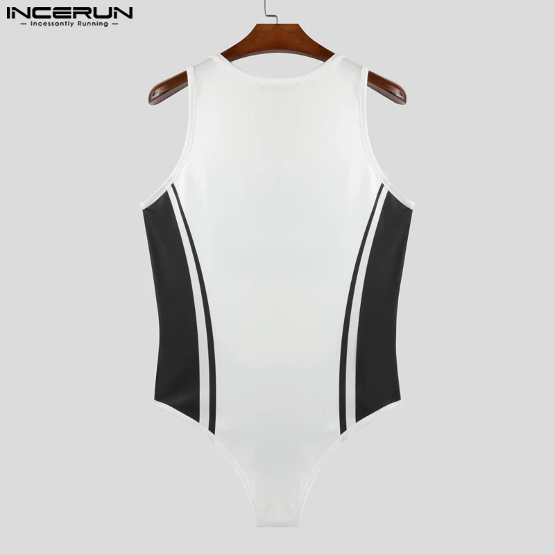 INCERUN 남성 바디 슈트 인쇄 패치 워크 오목 민소매 남성 Rompers 섹시한 운동 streetwear 2025 패션 바디 슈트 S-3XL
