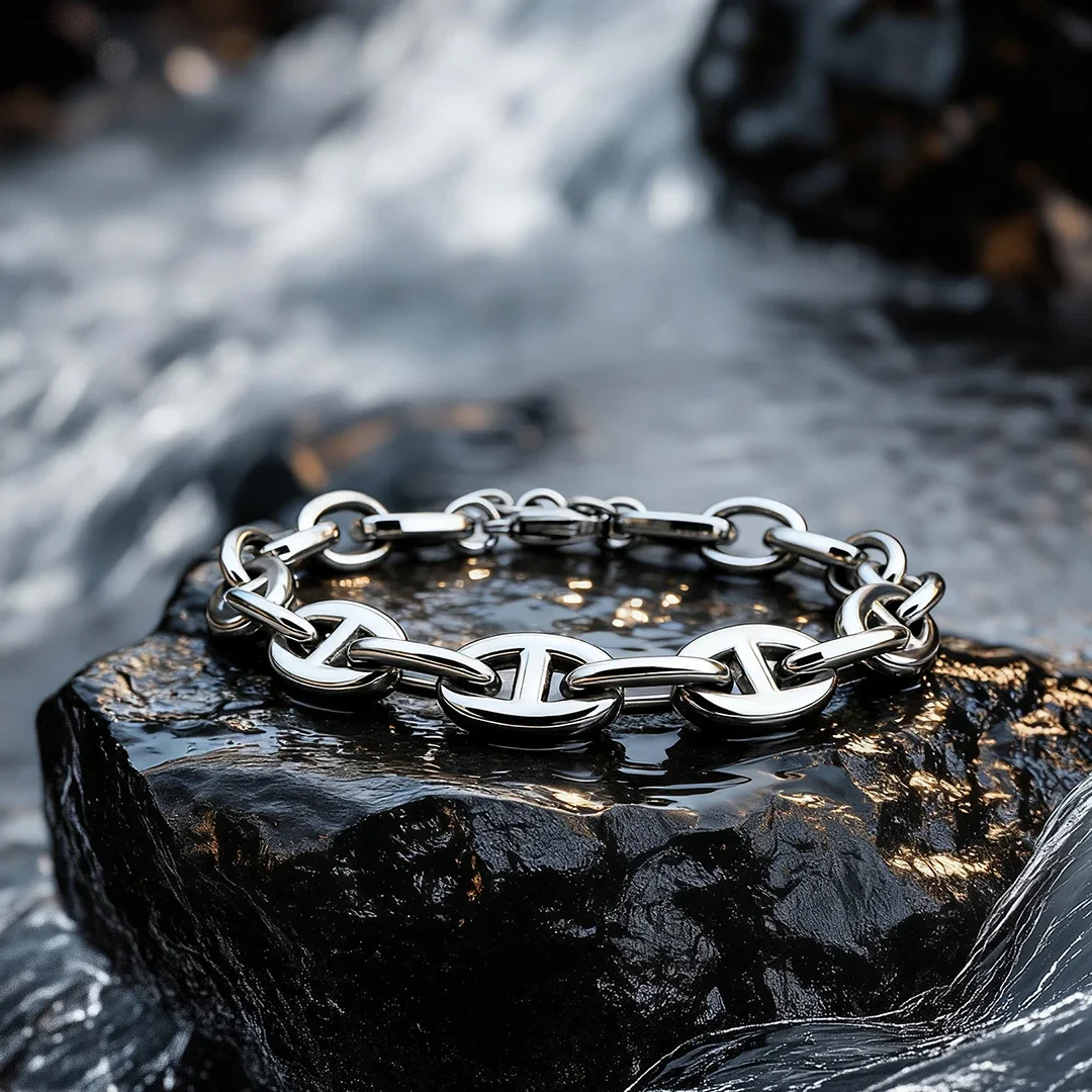 سلسلة سوار من الفولاذ المقاوم للصدأ للرجال 22 سم 316L مادة قابلة للتعديل مقاس إكسسوارات رجالية شعبية #5