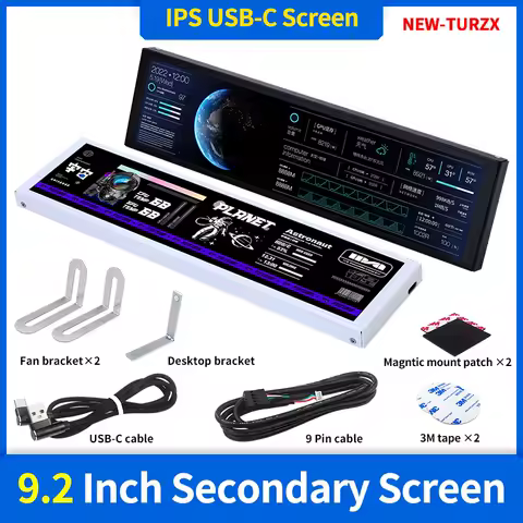 9.2 Inch IPS USB Secondary Screen TURZX 1920x462 Smart Screen No Need AIDA64 Type-C PH Interface CPU GPU RAM Computer Monitor