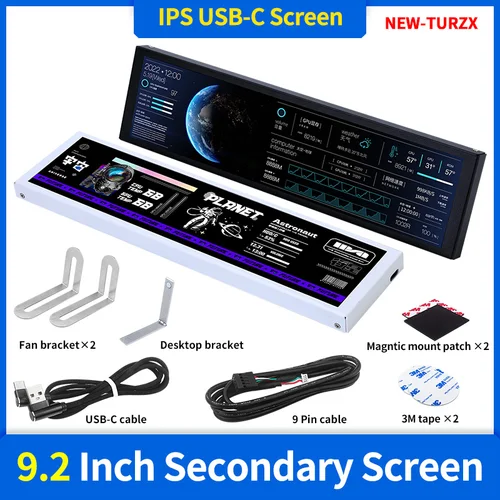 Pantalla secundaria USB IPS de 9,2 pulgadas TURZX 1920x462 pantalla inteligente No necesita interfaz de PH AIDA64 tipo C CPU GPU RAM Monitor de ordenador