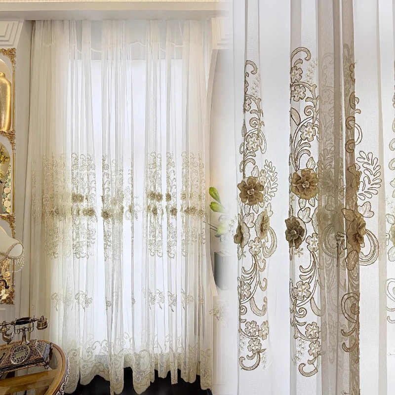 Translucent Chinese Style Light Luxury Carved Embroidery Bay Window for Bedroom and Living Room Custom Size Fashion Jacquard