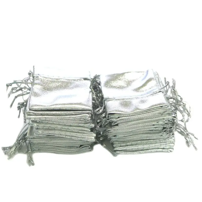 100PCS 5x7CM Jewelry Packing  Gift Bags Silver Gold Foil Cloth Drawstring Velvet Wedding Pouches Mix Colors