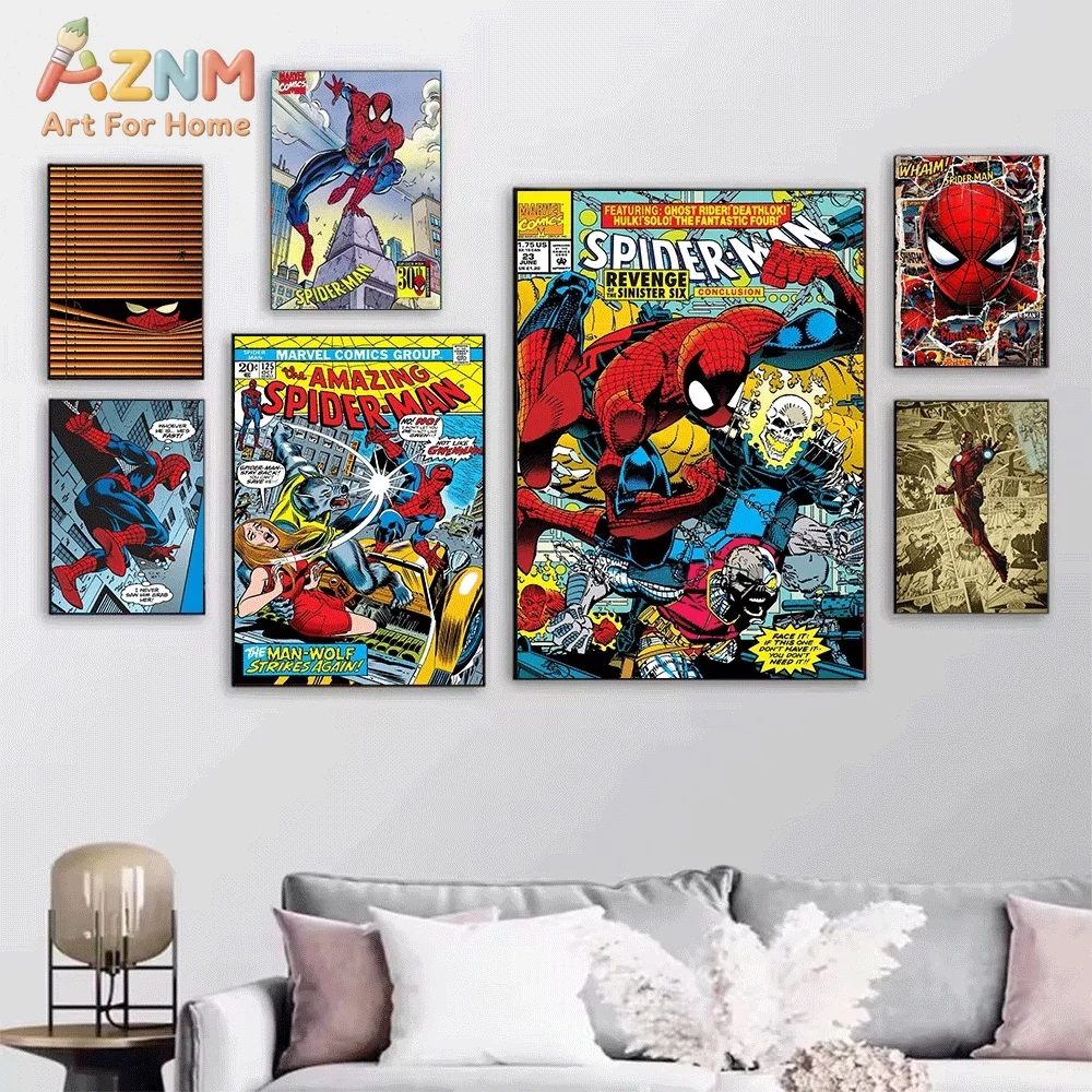 Spiderman Prowler Man‑Wolf Superhero Canvas Wall Art Poster Vintage Marvel Comic Print Picture Home Bedroom Living Room Wall D