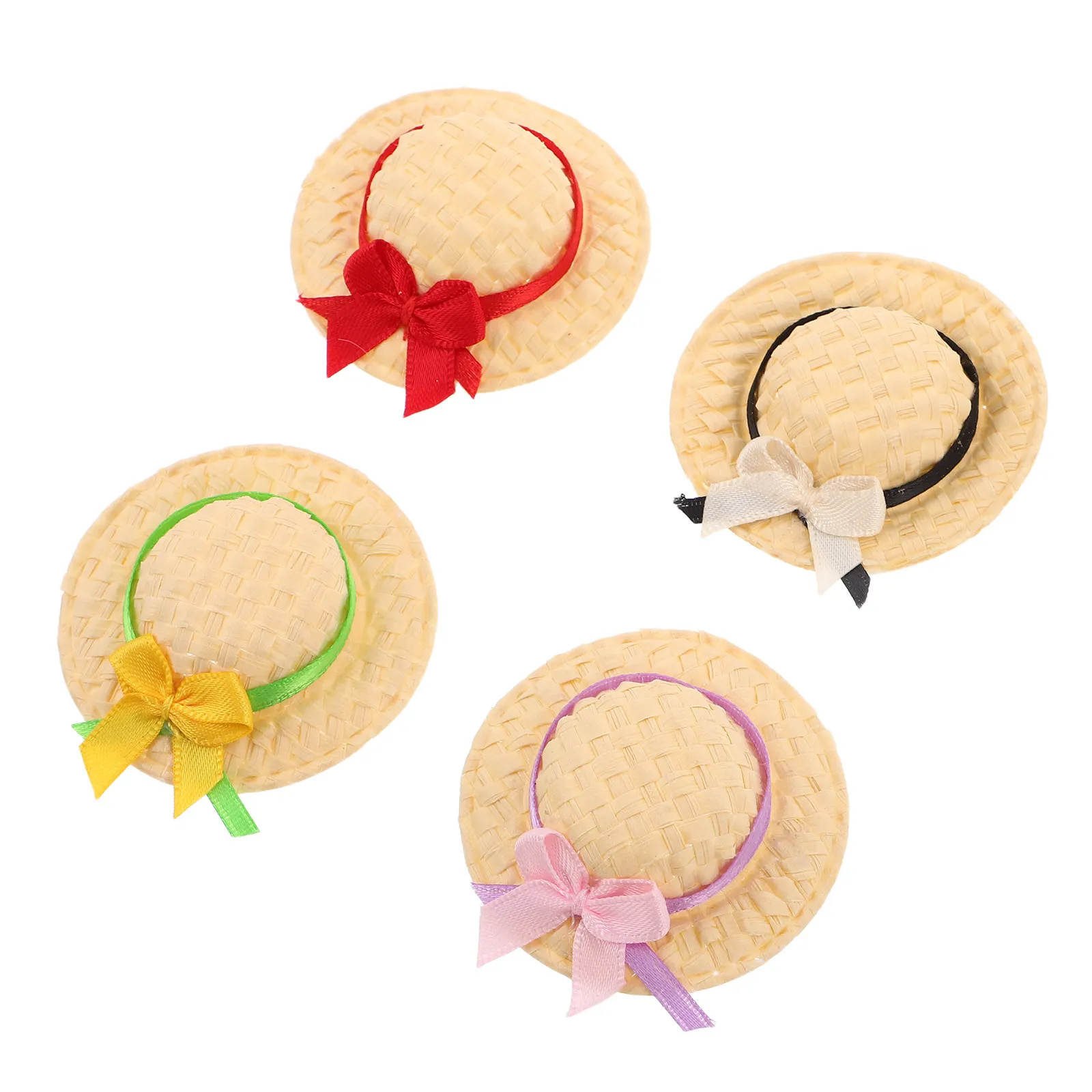 

Набор из 4 миниатюрных соломенных шляпок ручной работы для декора кукольного домика, рукоделия, миниатюрных аксессуаров, маленькие соломенные шляпки ручной работы