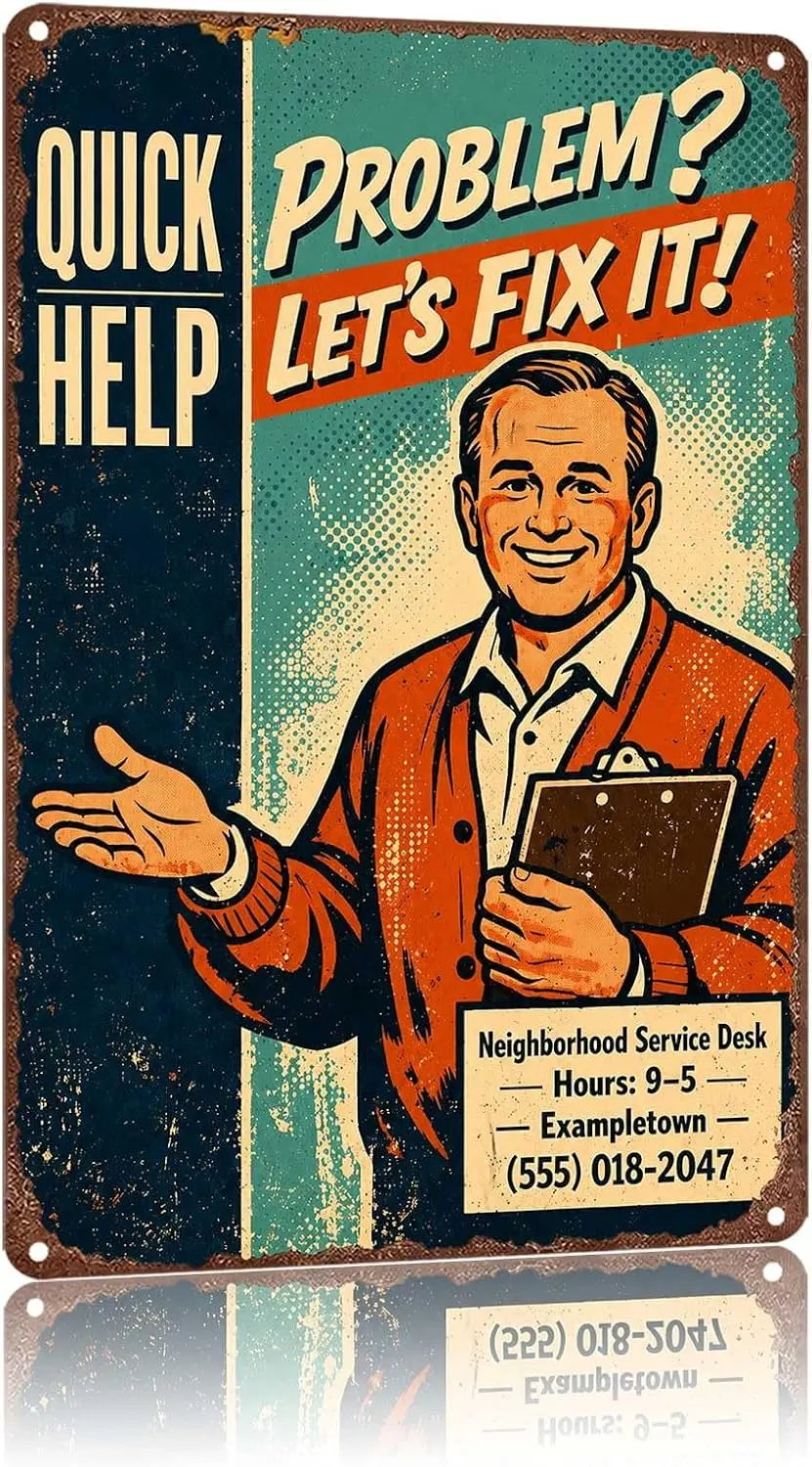 Metal Sign Quick Help Problem Let's Fix It Neighborhood Service Wall Decor | Classic  ,Retro,Waterproof Aluminum,Funny,UV-pr