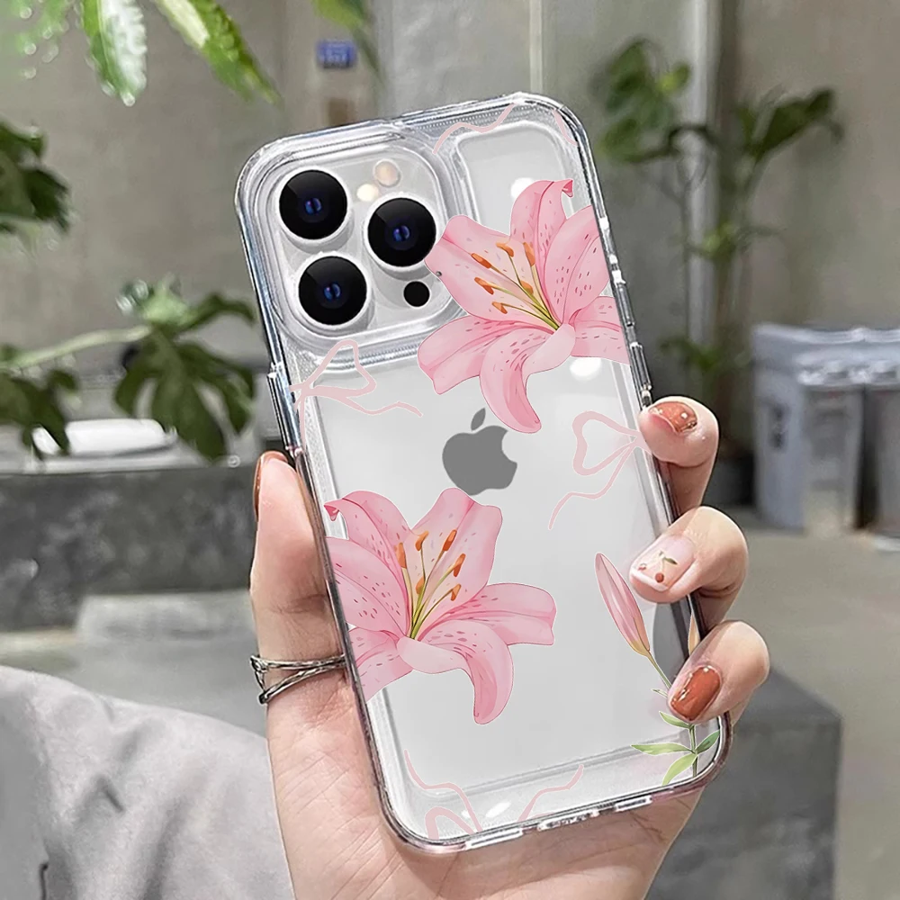 Funda de Teléfono con Diseño Floral para iPhone 17 Pro, 13, 15, 11, 12, 14, 16 Pro Max, 16E, XR, 7, 8, SE, XS, Transparente, Antigolpes, de Silicona Suave