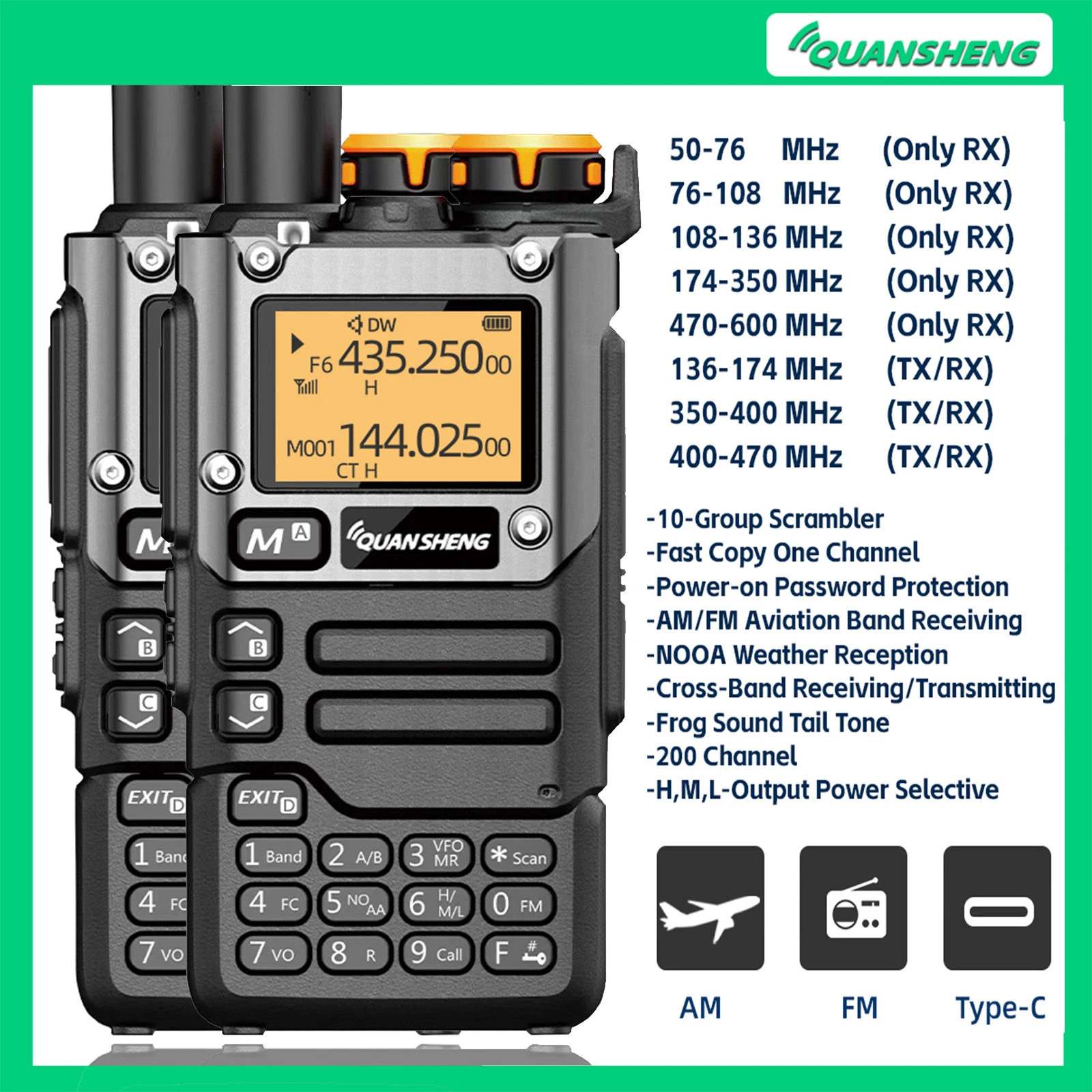 

Quansheng UV-k5(8) 2PC Walkie Talkie 5W Air Band Radio Charge UHF VHF DTMF FM Scrambler NOAA Wireless Frequency Two Way CB Radio