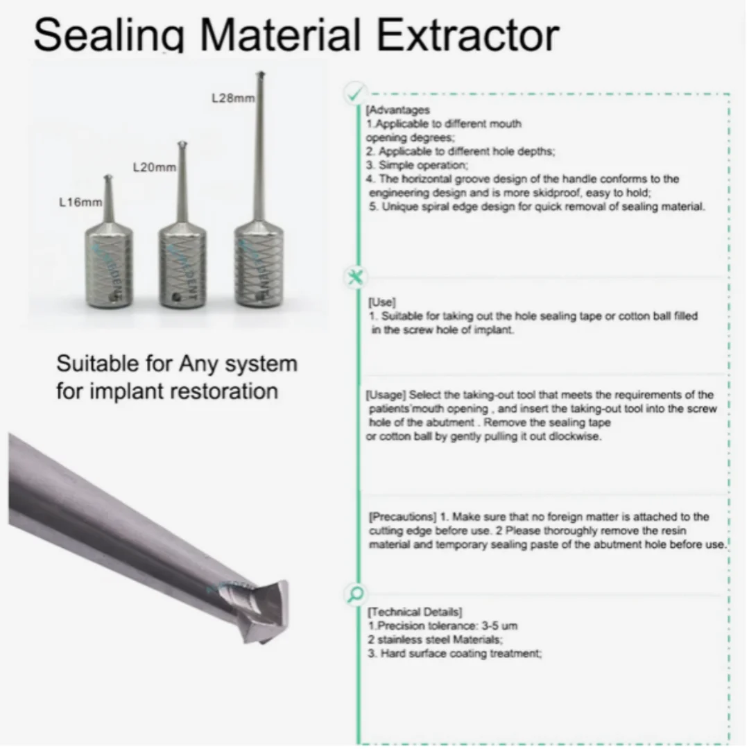 

Dental Sealing Material Extractor Remover Suitable for Any Impant System Length 16/20/28mm