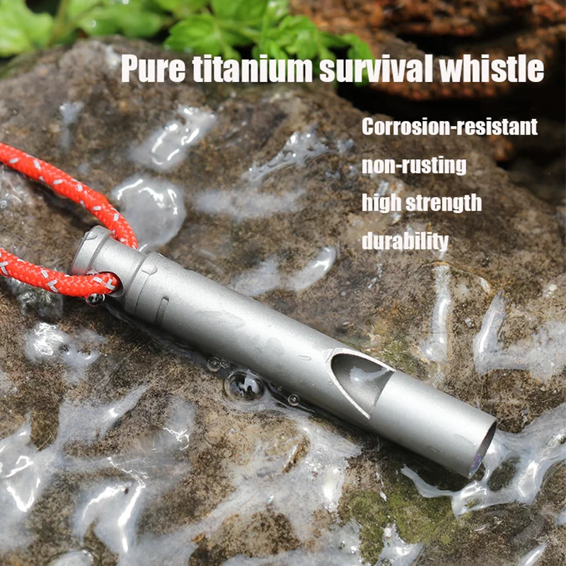 Ultralight Titanium Emergency Whistle with Cord Outdoor Survival Camping Hiking Exploring Camping Whistle