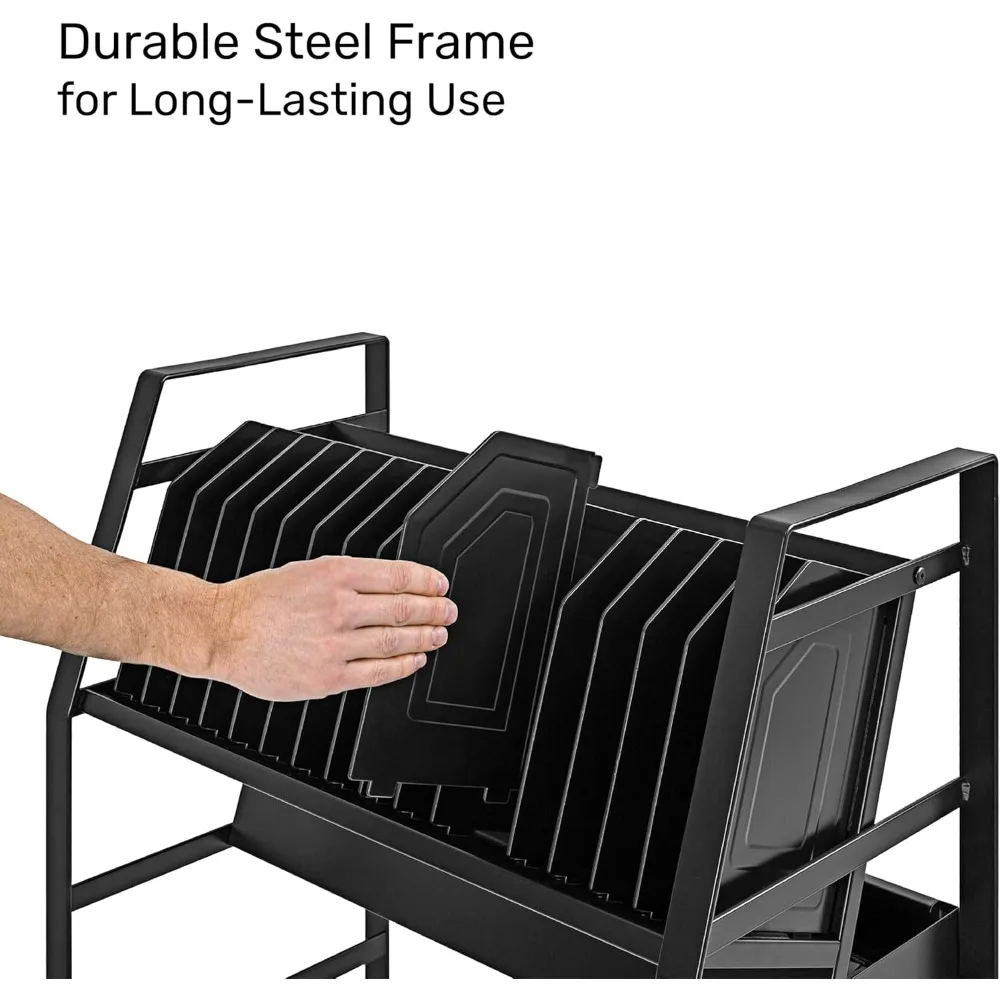 عربة محطة شحن متنقلة لـ 16 جهازًا لأجهزة الكمبيوتر المحمول والأجهزة اللوحية وأجهزة Chromebooks بتصميم مفتوح مع فواصل للحماية من زيادة التيار المحمولة