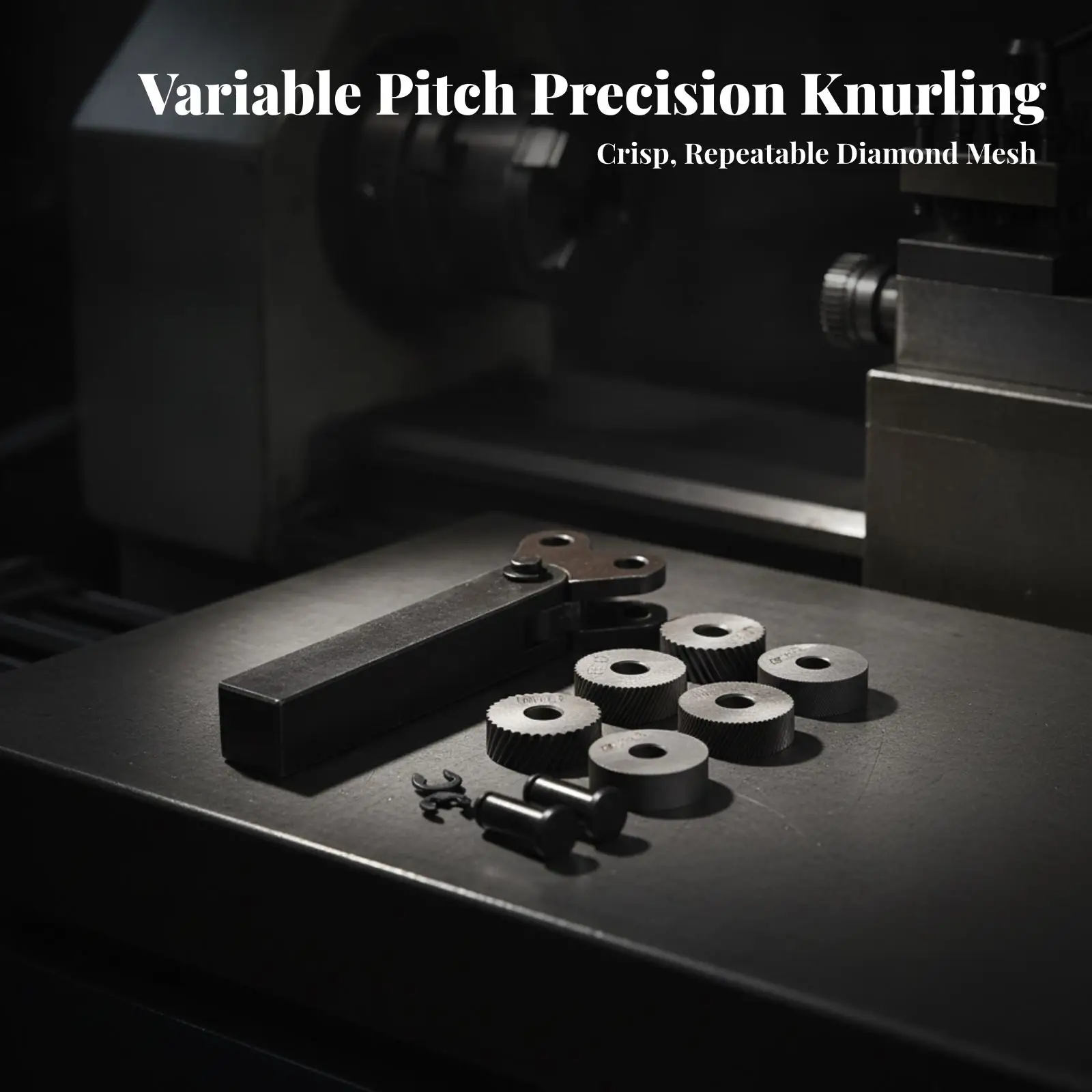 Metal Knurling Wheel Holder 7 Piece Workshop Set for Uniform Texture on Workpieces with Adjustable Angle Support