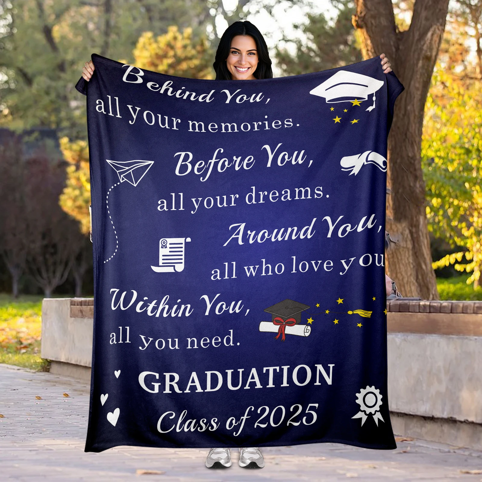 

Give this plaid flannel blanket with uplifting quotes to friends as they graduate symbolizing support and hope