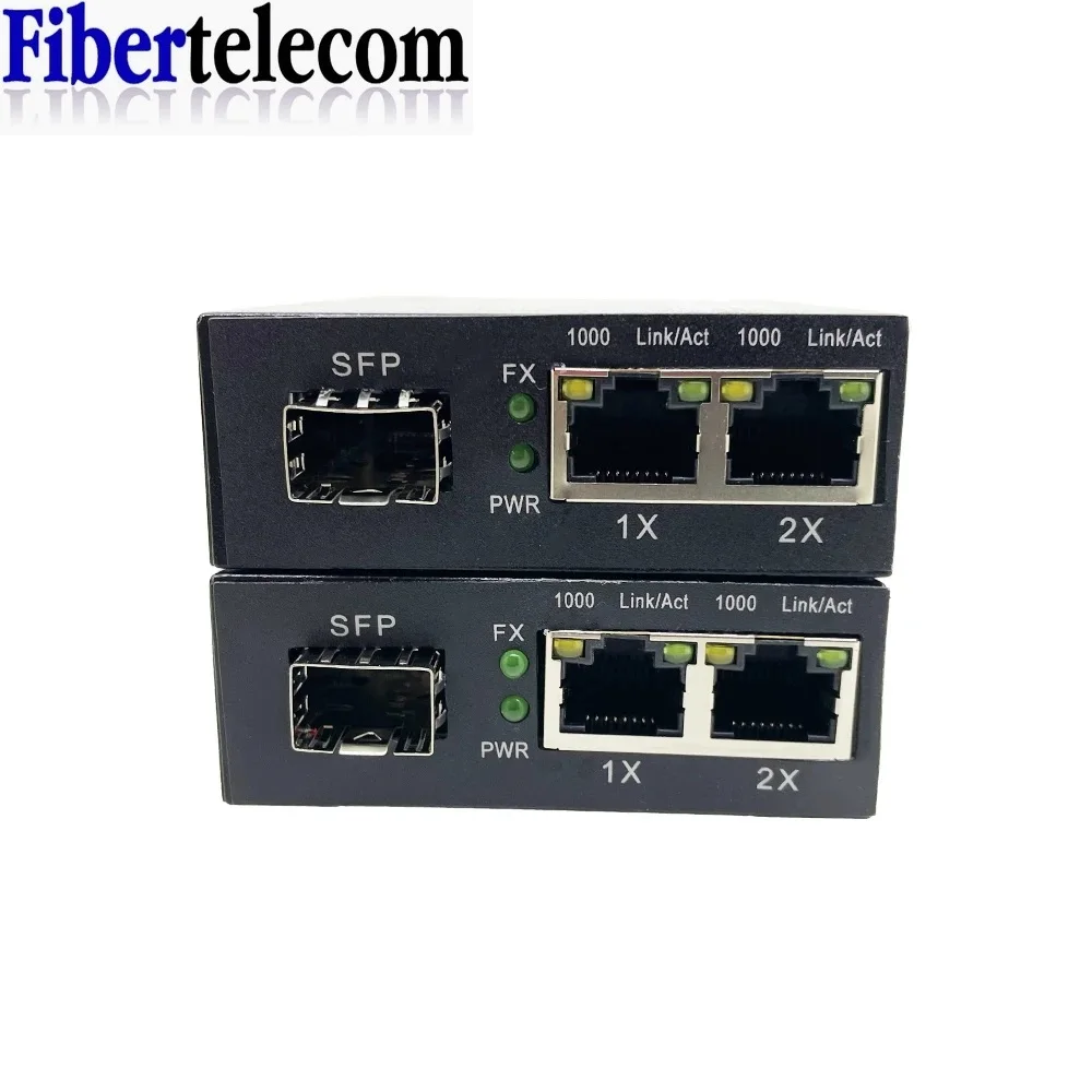 Gigabit Optical Fiber Ethernet Switch Gigabit Media Converter 1 SFP to 2 RJ45 UTP