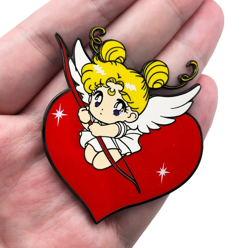 Anime Style Lovely Magical Maiden With Heart Element Metal Brooch Cartoon Figure Pins Bag Hat Collectible Gift