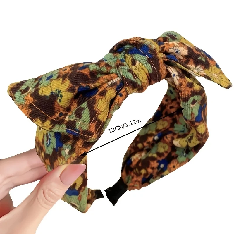 Women Vintage Floral Bow Headband Wide Fabric Knotted Hairband Non Slip Fashion Hair Accessories
