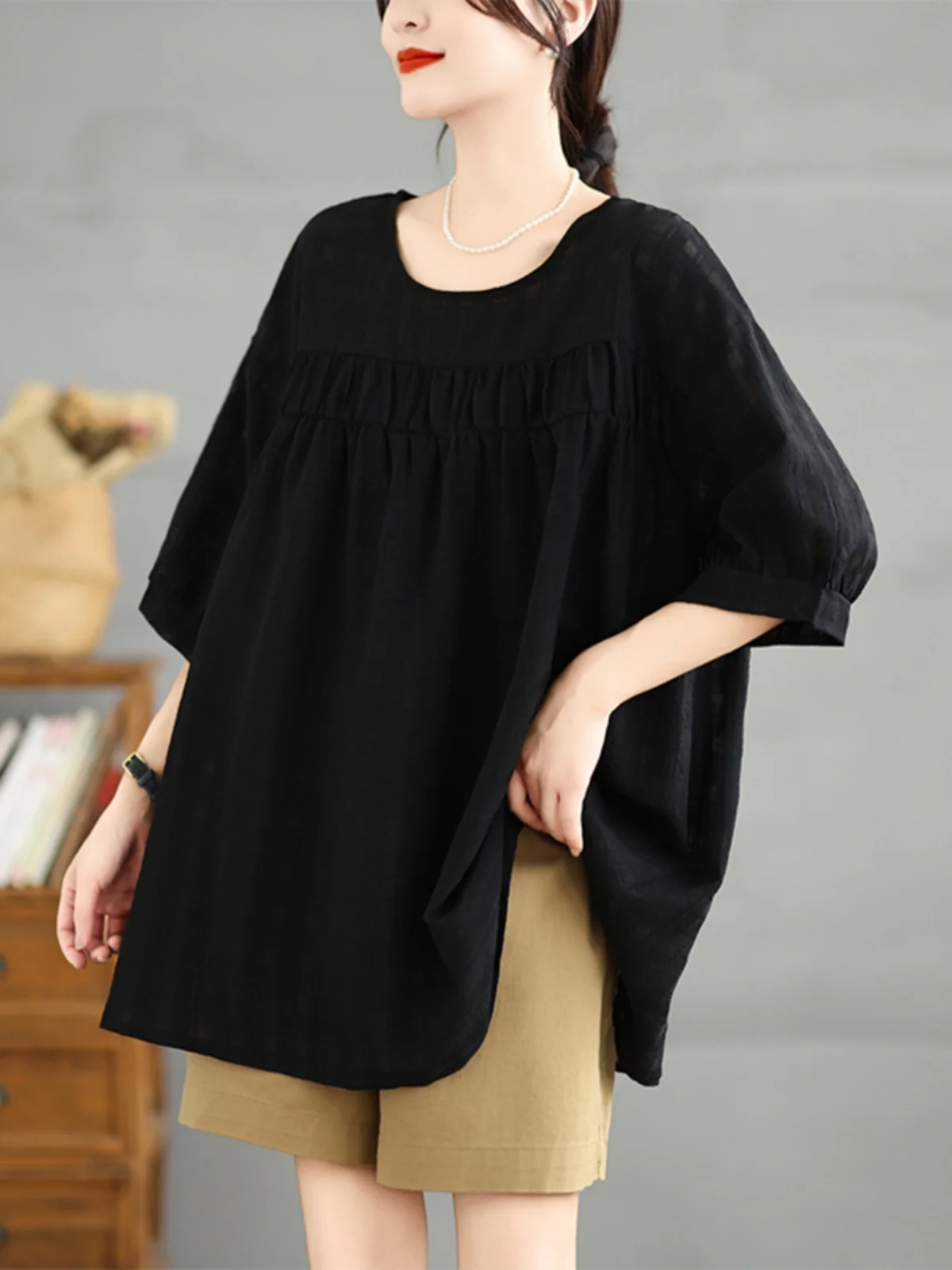 2024년 여름 루즈 캐주얼 오트 스웨트 셔츠 커버 스토 빅 사이즈 여성용 편안한 통기성 티셔츠