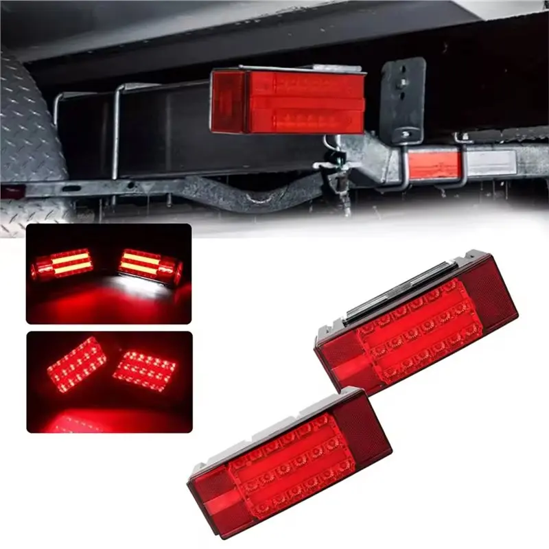 A48P-Red Turn Signal Tail Brake Lights-12V Rectangular Submersible LED Trailer Light(1 Pair) For Trucks, Trailers, Van