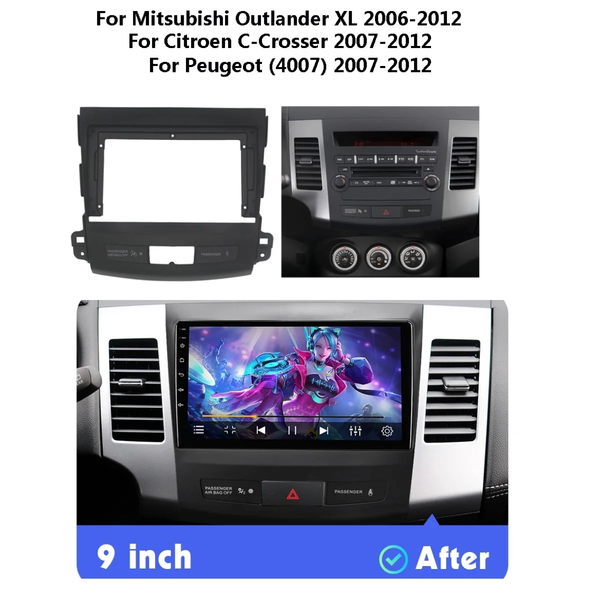 2 Din Car Radio Fascia For Mitsubishi Outlander XL/Citroen C-Crosser/Peugeot 4007 Auto Stereo Dashboard Panel Bezel Faceplate